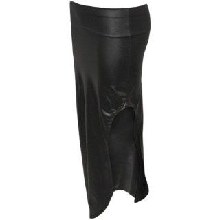 PaperMoon   Damen Schwarz Wetlook Elastisch Lange PVC Seitenschlitz