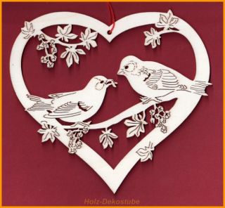 Fensterbild Wandbild Zwei Vögel im Herz natur Holz Deko