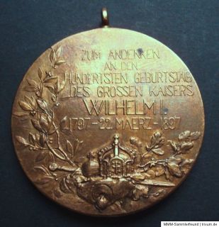 Medaille vergoldet zum 100. Geburtstag Wilhelm I von 1897