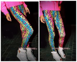 Womens Neon Gradient Leopard Print Tights Leggings