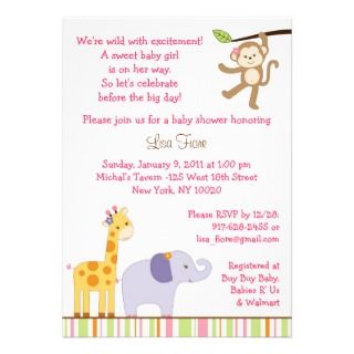 Girl Jungle Safari Baby Shower Invitations