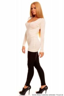 Pullover Longshirt Kleid Rückenfrei Rückenausschnitt creme XS/S/M 34