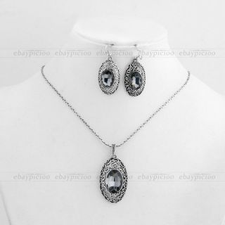Tibet Silber Kristall Schmuckset Halskette + Ohrhänger Halsring mit