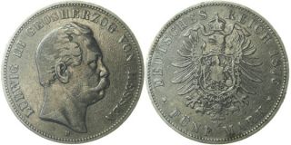 A509 J.67 Hessen 5 Mark 1876 Ludwig III. 1848 1877