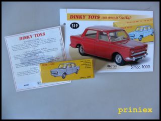 Atlas Verlag Dinky Toys 519 Simca 1000 France Datenblatt Zertifikat