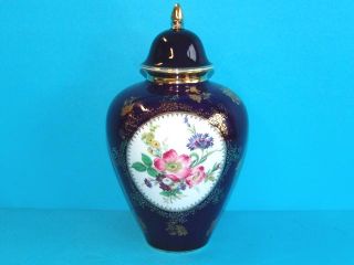 Royal KPM Echt Cobalt Vase / Deckelvase Floral mit Goldrand (A556