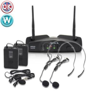 Proel WM202DH F2 Twin UHF Wireless Microphone Headset Mic Karaoke PA