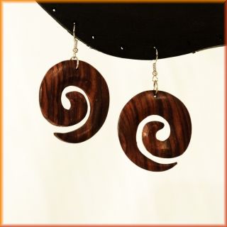 Holz Ohrhänger Spirale Bali Ohrringe Schmuck Natur Kunsthandwerk