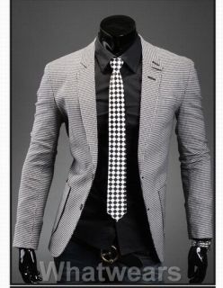 Herren schwarz weiß Muster Zwei Knopf slimfit Baumwolle Jacke Anzug