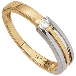 Damenring mit Diamant Brillant 0,05Ct., 585 Gold gelb/weiß, Goldring