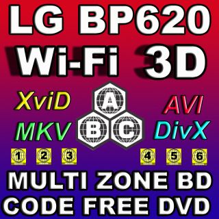 LG 3D Built Wi Fi BP620 Multi Zone All Region Code Free DVD Blu Ray