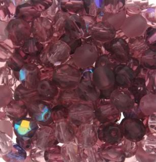 400 x 4mm Czech Fire Polished Crystals   Purple Bead Mix 