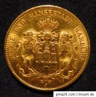 20 Mark Freie und Hansestadt Hamburg 1913 J 900er Gold