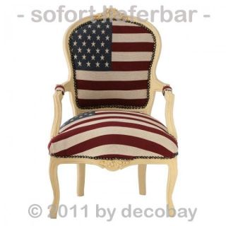 Barocksessel Stoffbezug Flagge der USA Stars and Stripes Barock Stuhl
