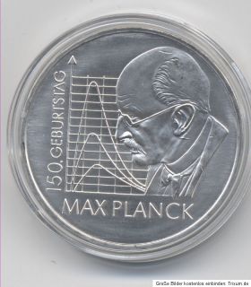 10 Euro Silber Gedenkmünze 925/1000, 150. Geburtstag Max Planck