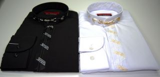 Designer Herren Stehkragen Hemd S1 Schwarz oder Weiß Stehkragenhemd