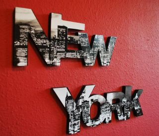 Schriftzug NEW YORK Wanddeko Wandtattoo Holz Druck Bild Wandbild 2 er