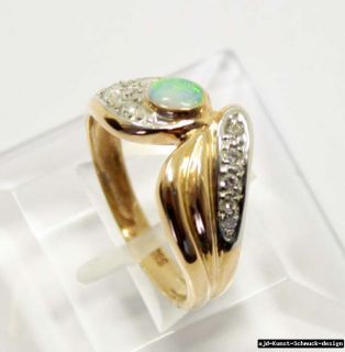 Antik 585er floraler Gold Ring + echter Opal + 12 echte Diamanten