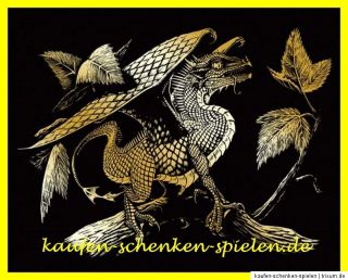 Kratzbild Kratzbilder Drachen   Drachenbaby Goldfolie 20 cm x 25 cm