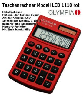 Olympia Taschenrechner LCD 1110 ROT Schutzhülle LCD1110