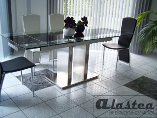 Esstisch Ausziehbar Tisch Küchentisch Glastisch Glas und Edelstahl