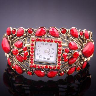 European Design rot Kristall Armband Quarz Uhr Damenuhr Modeschmuck g4