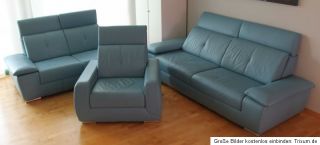Chalet Design Leder Couch Sofa Sessel 3 2 1 Sitzgarnitur Petrol