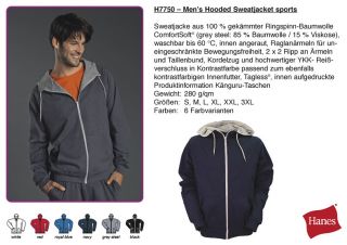 H7750 Men`s Hooded Sweatjacke sports Sweatshirtjacke Jacke Sweatshirt