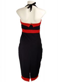 Black Bow Red Trim Rockabilly Vtg 50´s Pin Up Bow Halter Kleid Dress