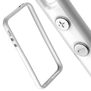 Bumper weiß f Apple iPhone 5 Tasche Frame Hülle mit Alu Knöpfe