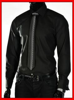  de Luxe Oberhemd Hemd Shirt Umschlagmanschette Krawatte schwarz 804