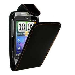 Handy LEDER Flip Case TASCHE HTC WILDFIRE S G13 Huelle Etui schwarz