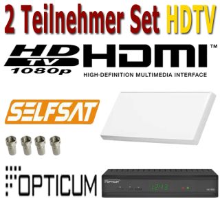 Premium Sat Anlage 4 Teilnehmer Selfsat H30D4 Flachantenne 4 x HDTV