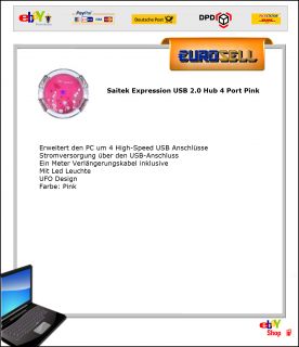 Saitek Expression USB 2.0 Hub 4 Port Highspeed Pink PC Win 7 Verteiler