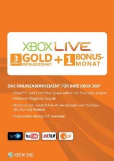 Xbox 360 Live Gold 3 + 1  4 Monate Months Karte Abonnement Code