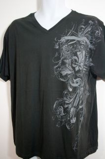 Men V Neck Black Tee Shirt Multi Design, Lily of France on Front