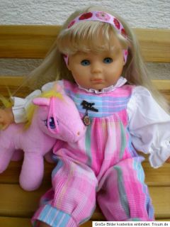 Zapf Puppe 48 cm aus 1990, blond + rosa Pony, Spielpuppe Sammlerpuppe