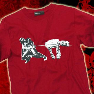 Star Wars Darth Vader WALKING THE DOG AT AT Mens Fun T Shirt M L
