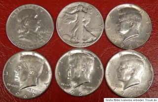 USA 6 x Half Dollar Kennedy u.a. 75 g Silber 