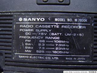 Vintage SANYO M 7800K M7800K mini Ghettoblaster Boombox zum