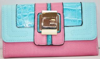 Damen Portmonai Portemonnaie Handtasche Geldbörse Tasche Blau Pink G