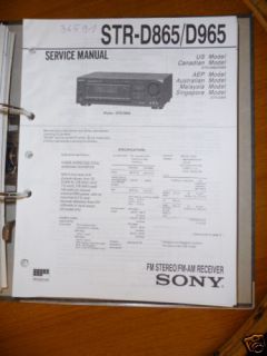Service Manual Sony STR D865/STR D965 Receiver ORIGINAL