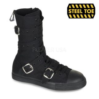  Canvas Calf Strap Steel Toe Sneaker Boot Black Canvas Shoes