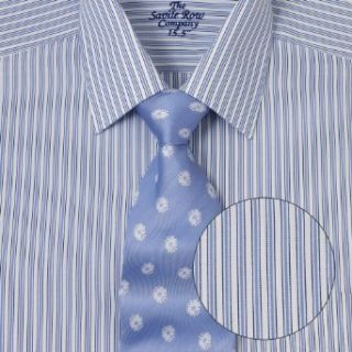 Savile Row Mens White Blue Navy Stripe Classic Fit Cotton