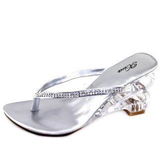 Damita K Womens Daisy 01 Thong Clear Heel Rhinestone Sandals