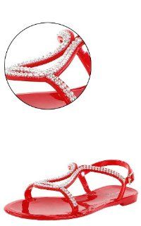 Silence02 Rhinestone Loop Jelly Sandals RED Shoes