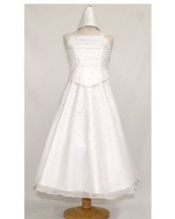 White Pear Beaded Communion Dress with Lace Trimmed Shawl