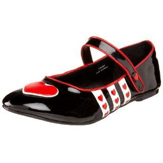 Pleaser Womens Hearts 16 Flat,Black/Red/White Patent,10 M US Shoes