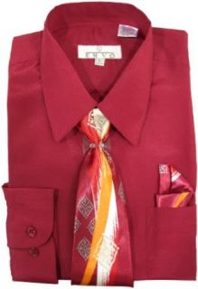 EMVO Mens Burgundy Shirt with Tie and Hankie set in