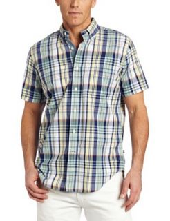 Nautica Mens Short Sleeve Large Scale Plaid Shirt, Fin